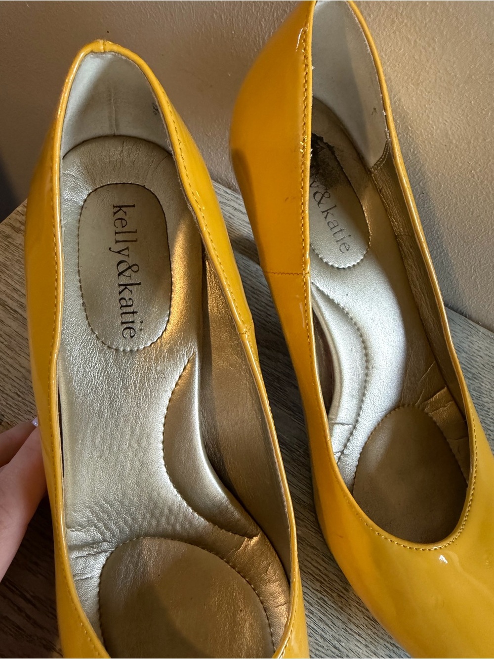 Kelly & Katie Glossy Mustard Yellow Patent Heel Pumps - Picture 4 of 9